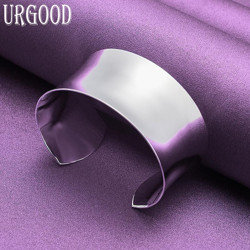 Большой гладкий браслет из стерлингового серебра 925 пробы, открытый браслет, модные украшения