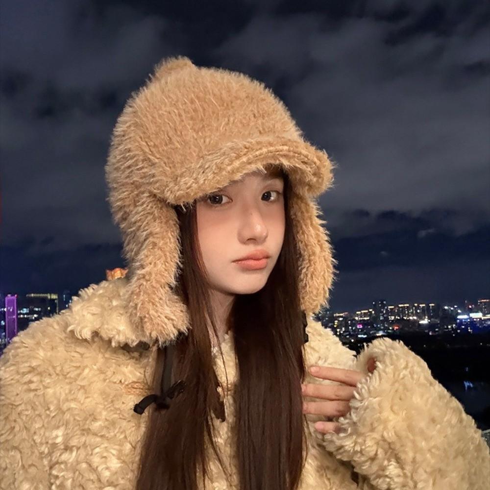 Plush Winter Cap Warm Plush Hat Korean Style Ear Protection Hat for Women