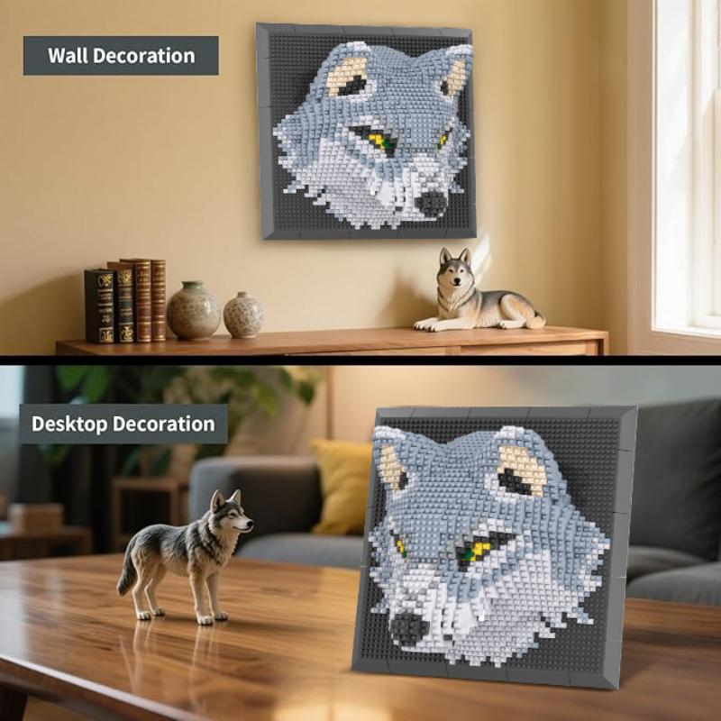 3D Животное Волк Строительные Блоки Настенная Фреска Стереоскопическая Картина Модель Сборные Кирпичики Домашний Декор Игрушки Подарок Для Взрослого
