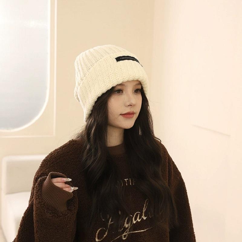 Wool Hat Female Autumn and Winter Knitted Hat Warm Ear Protection Big Head Loose Pile Hat Women