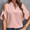 Женская шифоновая блузка с открытыми плечами, летние однотонные повседневные топы с v-образным вырезом
