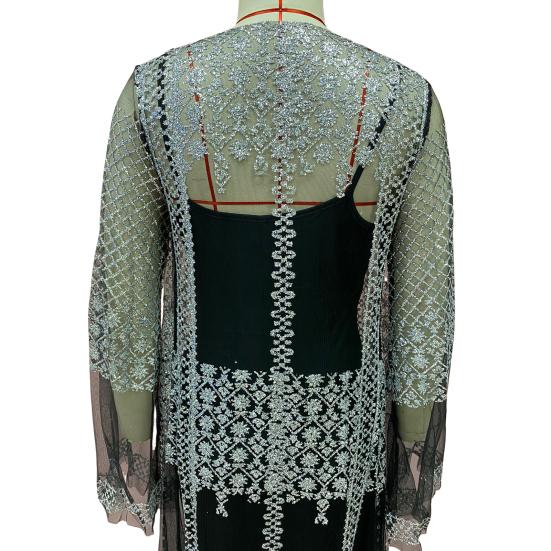 2 Pcs/Set Women Evening Dress Big Swing Shiny Bronzed Cardigan Slip Dress Set See-through Mesh Long Sleeve Coat Cocktail Events Special Occasions