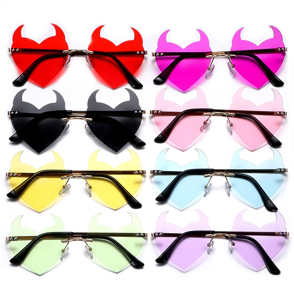 Солнцезащитные очки с защитой от УФ-лучей, модные очки Rock Horn, безободковые солнцезащитные очки, ухо дьявола, форма сердца