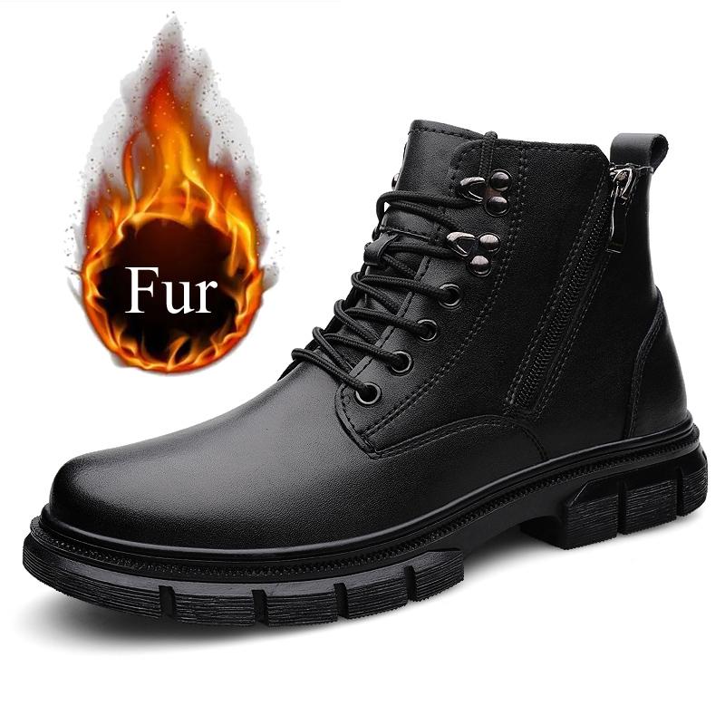 Модные зимние плюшевые туфли «Челси», мужские ботинки с боковой молнией, круглой головкой, толстая подошва, ковбойские сапоги, деловые, формальные, высокие, повседневные туфли