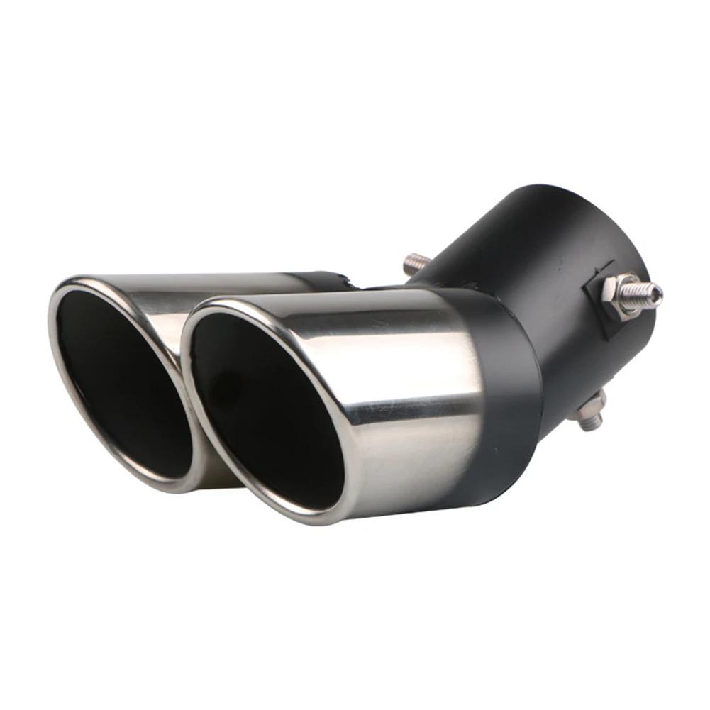 Bolt-on Dual Exhaust Tip Rolled Stainless Steel Square End One Change Two Double Slant Cut Tailpipe Muffler Tip 3 inch Inlet