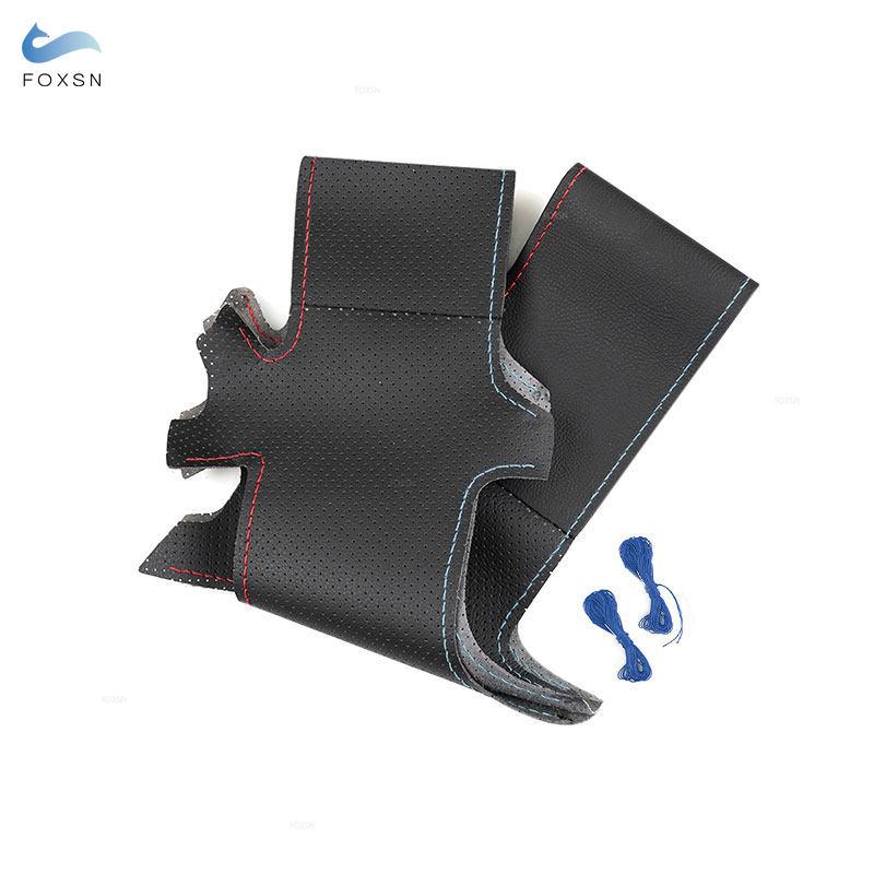 For BMW 3 5 Ser E36 E46 E39 X3 E83 X5 E53 Hand-stitched Car Steering Wheel Leather Cover Trim Accessories Black Red Blue