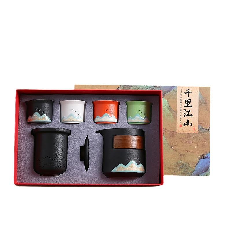 Hand-painted Yuanshan tea set, Qianli Jiangshan gift box set, business anniversary gift, customer gift, annual meeting gift to employees