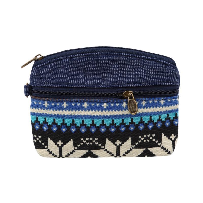 Этнический стиль Двойная тканевая сумка для монет Женская сумка для ключей Портмоне для монет