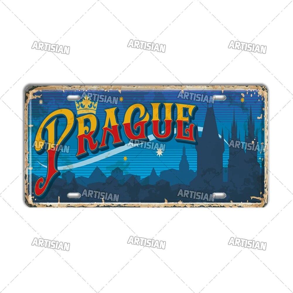 Artisian CZECH MINSK MOSCOW Ctiy Russia Travel Metal Sign Landmark Tin Plaque License Plate Car Plate Wall Decor Garage Bar
