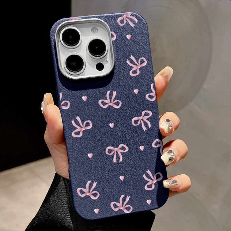 Тонкий кожаный чехол с принтом в виде розового банта и магнитной текстурой для iPhone 16 Pro Max 15 14 Pro 13 12 11 для MagSafe TPU Мягкий противоударный матовый чехол для телефона