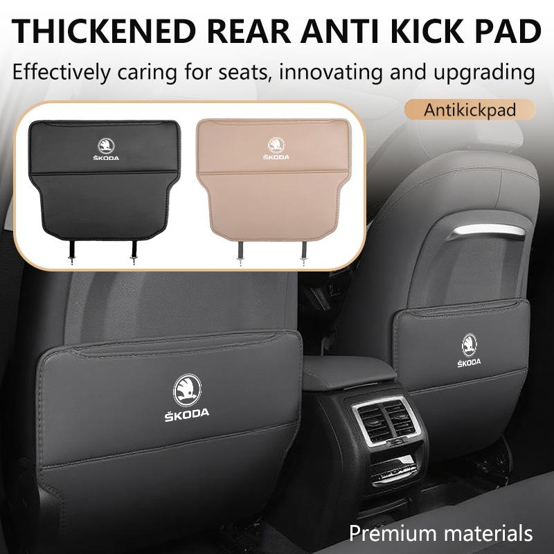 VIJT4 Leather Anti-Kick Pad Car Waterproof Seat Back Protector Cover Storage Bag For Skoda Kamiq MK3 Roomster Rapid Kodiaq Karoq Fabia