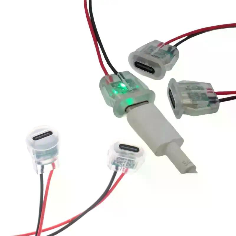 5/10 шт. Водонепроницаемые USB-C разъемы питания, гнездо USB Type-C, 2 контакта, с LED-подсветкой, входной тип, зарядная розетка