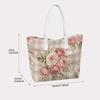 Elegant Pink Plaid Floral Tote Bag Women Casual Large Capacity Handbag for Daily Shopping Travel Outdoor Carry