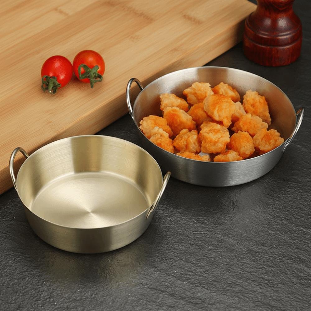 Round Two-Ear Snack Dish 304 Stainless Steel Dual Handle Bowl New Seasoning Cup Kitchen Use