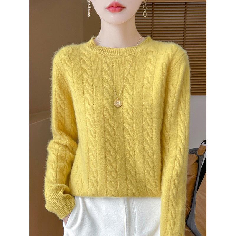 Женский свитер из 100% чистой шерсти, круглый вырез, утолщенный, мягкий пуловер - универсальная мода для осени и зимы