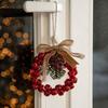 Wreath Christmas Velvet Bow Bell Red Pine Cone Bell Pendant  Home Door Decorations