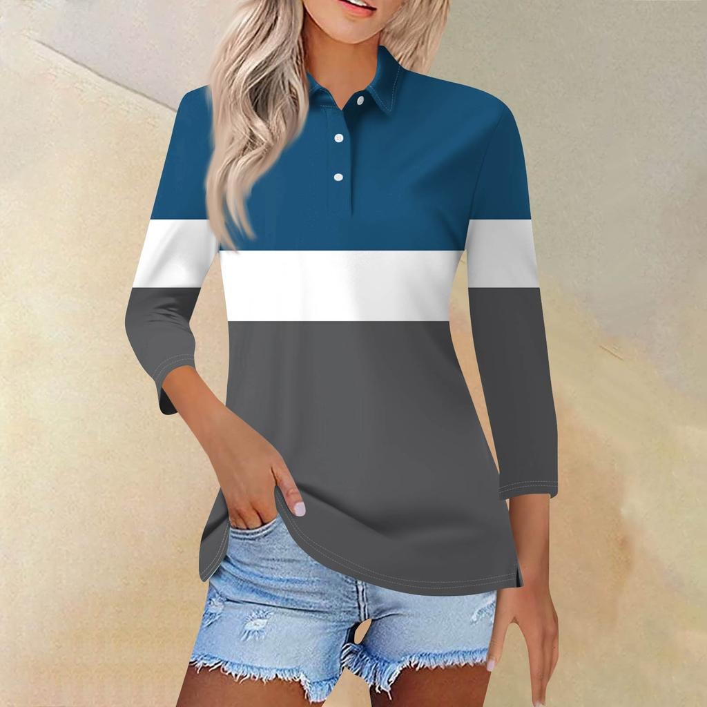 Женская модная повседневная рубашка с короткими рукавами 3/4 с лацканами и принтом, женские топы на пуговицах