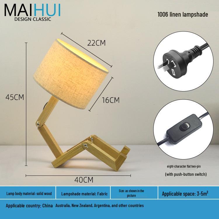 Скандинавский светодиодный прикроватный ночник из массива дерева - настольная лампа-робот