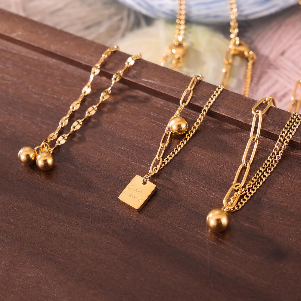 Новой английский браслет на ногу с буквой удачи: Стальной шар Титановая квадратная пластина для женщин - Простой, Универсальный Сборный Дизайн