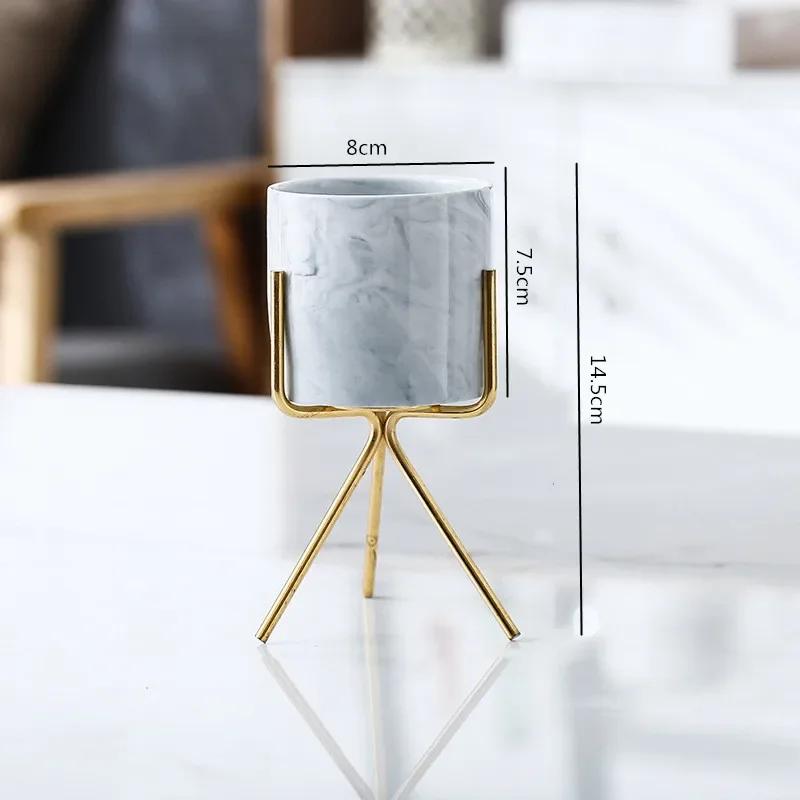 Скандинавская керамическая железная художественная мраморная ваза с узором розовое золото зеленый настольный цветочный горшок для домашнего офиса вазы декоративный суккулентный цветочный горшок