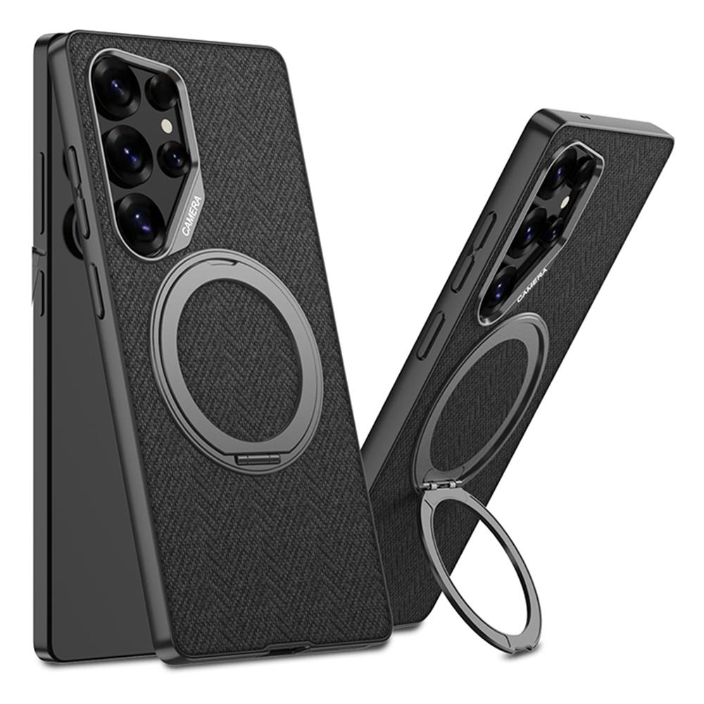 For Samsung Galaxy S25 Ultra Magnetic Case with Kickstand PC+TPU+Cloth Phone Back Cover