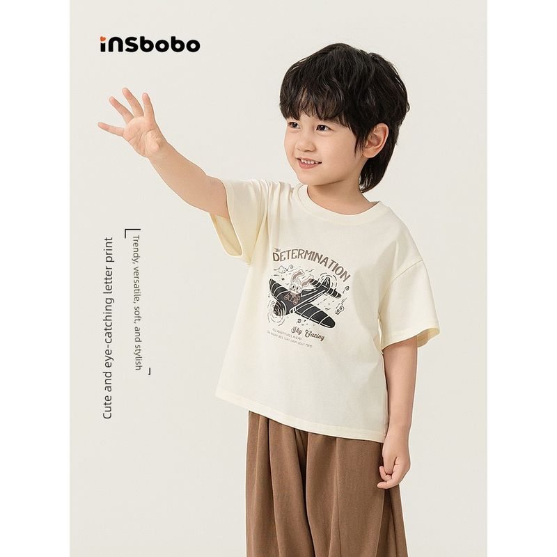 Insbobo Boys' Short-Sleeved Tops, New Summer Style Children's T-Shirts, Stylish Baby Summer Clothes, Boys' Trendy Clothing