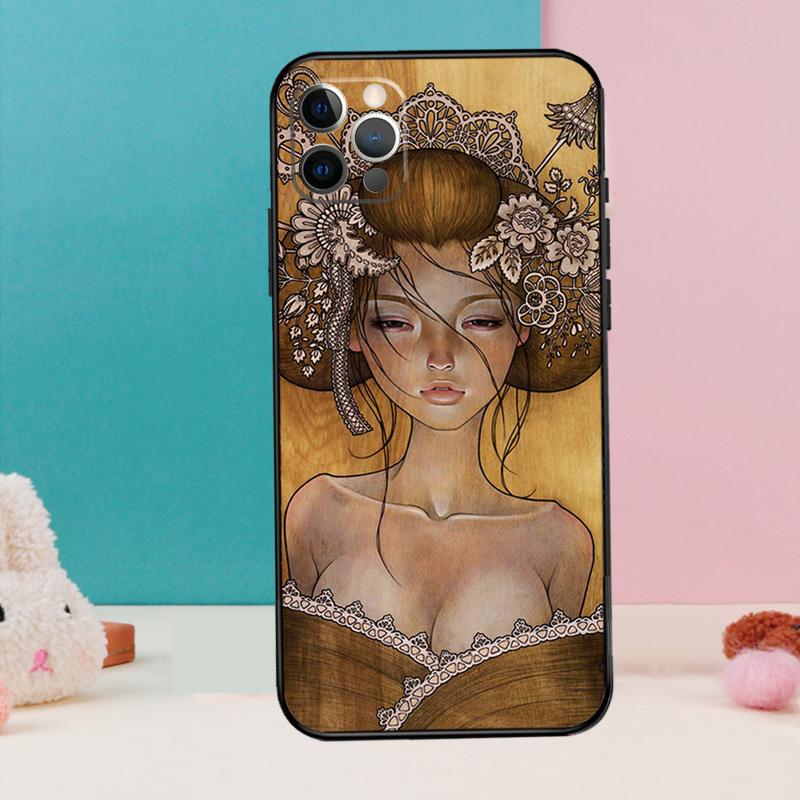 Japanese Geisha Phone Case For iPhone 17 Air 16 15 13 12 11 14 Pro Max 12 13 mini 15 16 Plus 16e Cover Coque