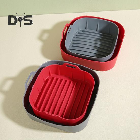 Silicone Air Fryer Baking Pan Liners with Handles Food-Grade Silicone Oven Liner Non-Stick Reusable Airfryer Accessories for 4-6 Qt Air Fryers