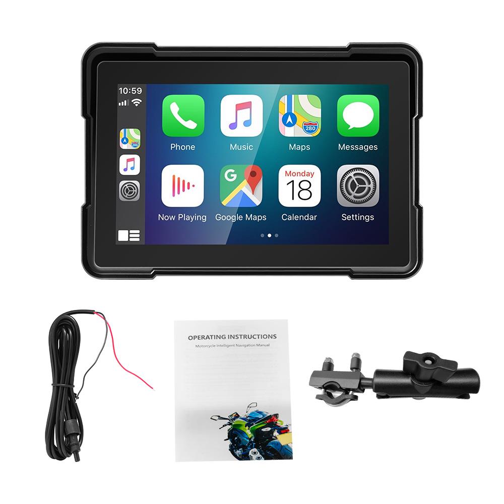 Портативная мотоциклетная стереосистема GEARELEC Wireless CarPlay Android Auto Screen 5 дюймов Dual Bluetooth IP67 Водонепроницаемый