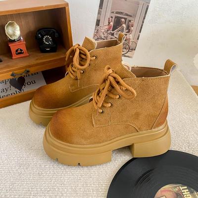 A9843 осенние популярные ботинки Мартин женская обувь короткие рыжие ботинки 2024 новые британские на толстой подошве увеличивающие рост короткие ботинки