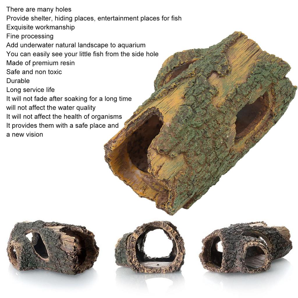 Wood Aquarium Ornament Simulation Resin Fish Artificial Tree Hole Ornament for Aquascaping