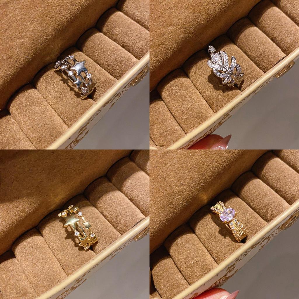 Simple Cz Zircon Feather Leaf Open Ring For Daily Office Wear