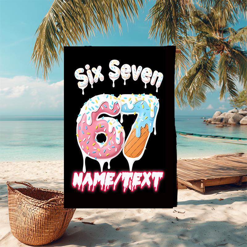 1PC Custom Name Donut Party Celebration Beach Towel Highly Absorbent And Sand-Resistant Towel for Swimming, Pool, Yoga, And Travel Lightweight