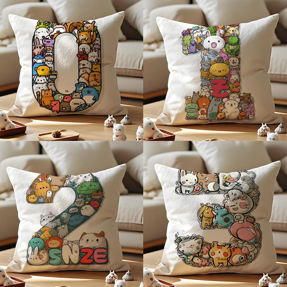 Digital Design Cushion Cover Anti-dustmite Pillowcase Invisible Zipper Silky Short Plush Sofa Cushion Cover