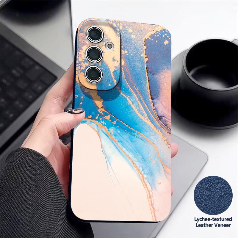 Чехол с узором под белый мрамор для Samsung S26 Ultra S25 A18 S24 S23 S22 S21 FE A15 A16 A17 A35 A36 A37 A54 A55 A56 A57 Силиконовый чехол с кожаной текстурой