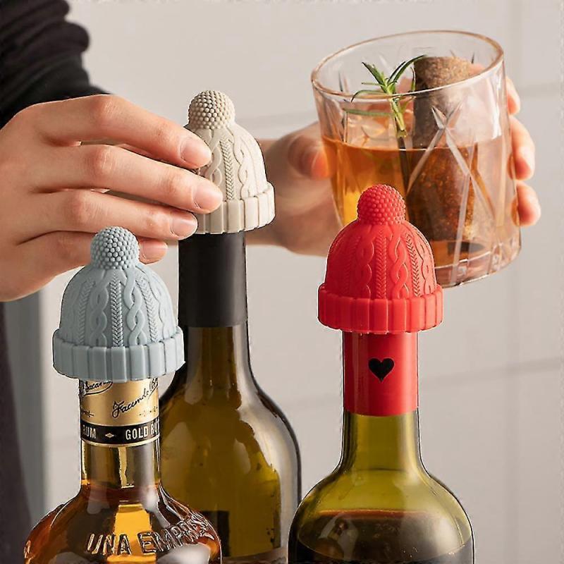 3pcs Silicone Bottle Stopper Beanie Cap Decorative Bottle Plug Cork Replacement For Wine Beverage