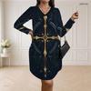 Women Plus Size V Neck Long Sleeve Red Blue Galaxy Swirl Printed Loose Curved Hem Dress