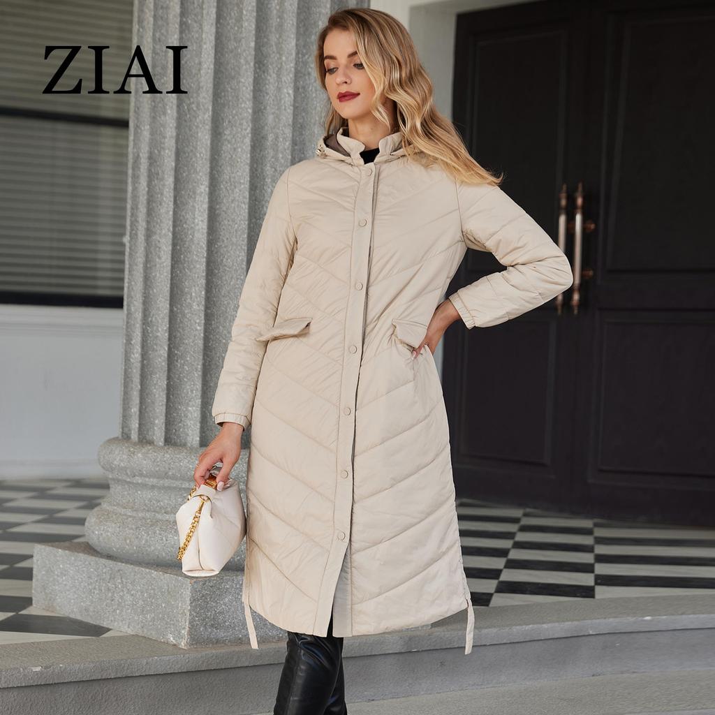 ziai Осенне-зимняя женская куртка, длинное теплое стеганое пальто с капюшоном, однотонная свободная стеганая парка, женская одежда для девочек ZM-20494