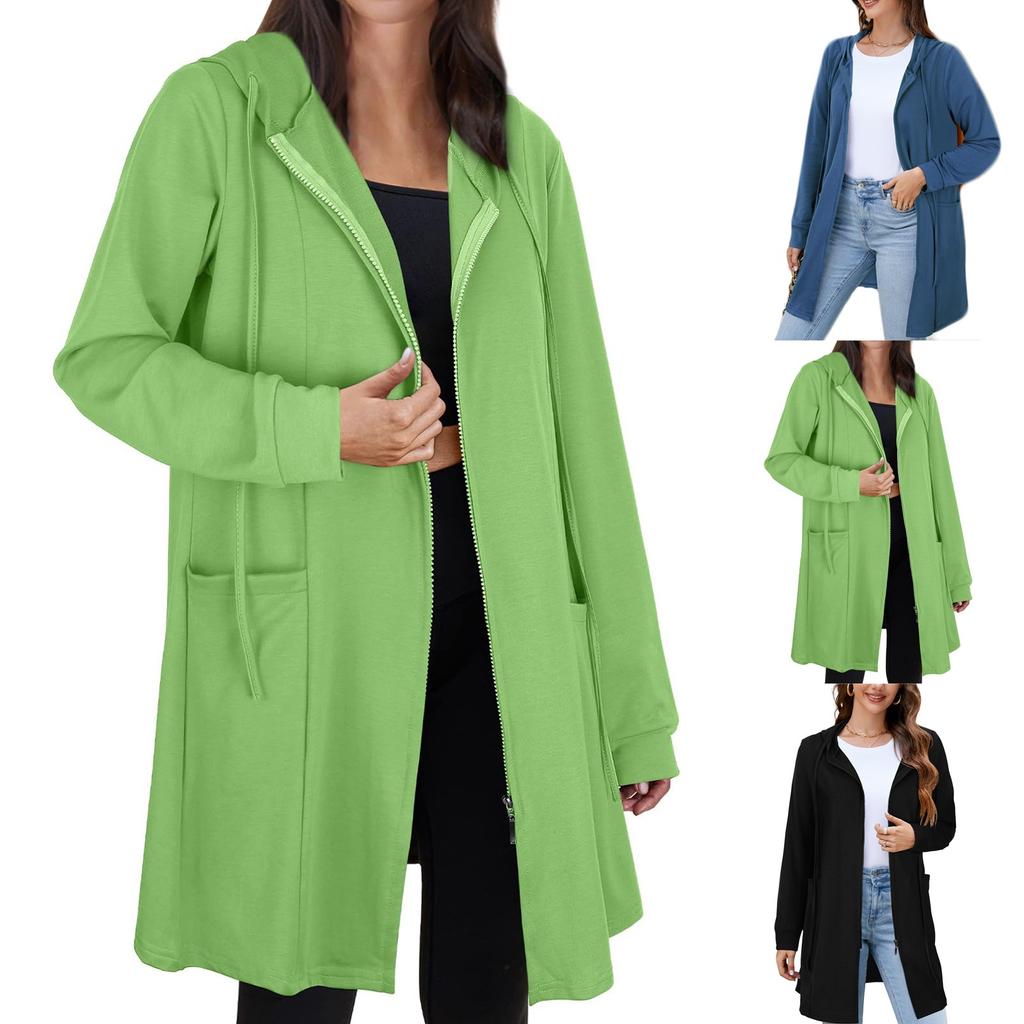 Women's Fashion Casual Hooded Loose Long Sleeve Zipper Solid Color Jacket