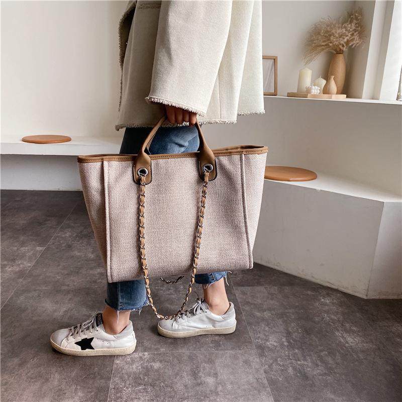Women's Simple Canvas Bag Girls' Chain Bag Handbags for Women Large Capacity Canvas Bags Casual Shoulder Bag