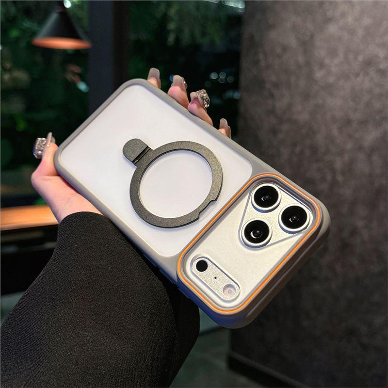 Совместимый iPhone 17 Pro Max Полупрозрачный Матовый Металлический Магнитный Держатель Защитный Чехол с Ощущением Кожи