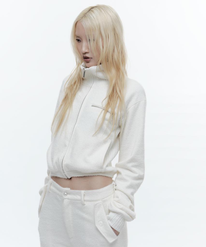 WET TAG High Neck Knit Zip-Up White