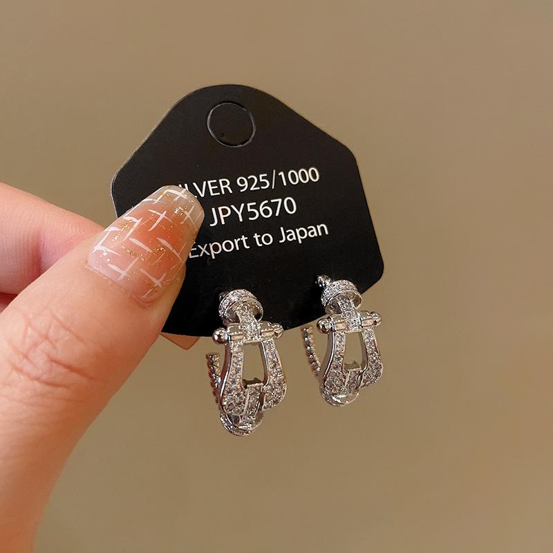 Серебряная игла циркон модные серьги-пряжки в форме подковы корейские простые серьги-гвоздики с характером персонализированный дизайн универсальные серьги