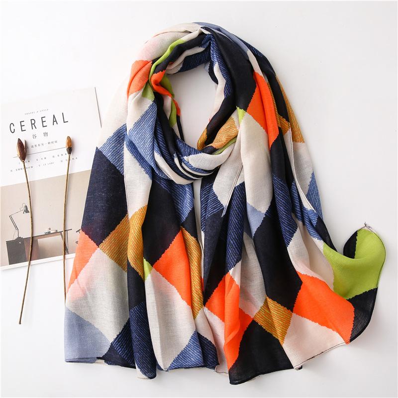 Korean Version Diamond Colored Scarf For Women'S Winter Cotton And Linen Vacation Beach Scarf Dual-Use Shawl Warm Scarf