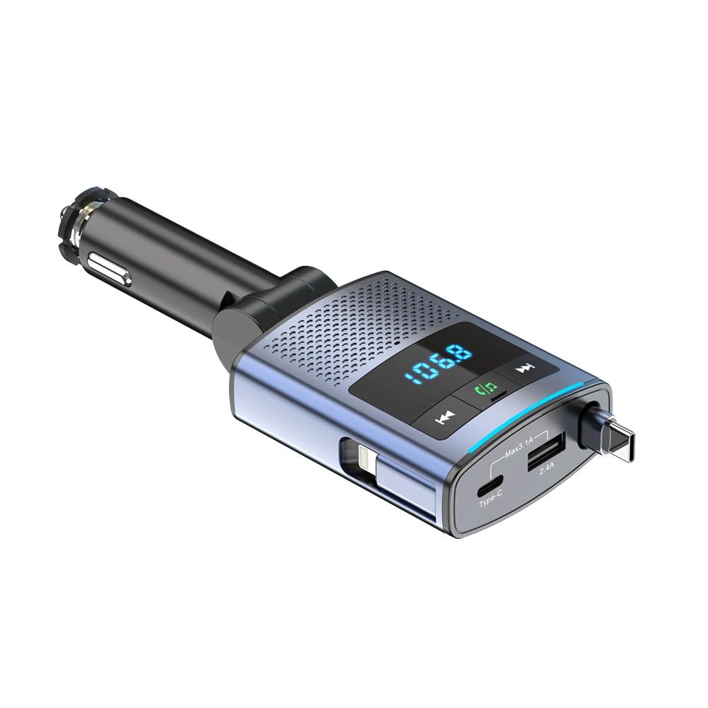Cargador de coche con Bluetooth, transmisor FM y carga rápida PD para dispositivos móviles y portátiles