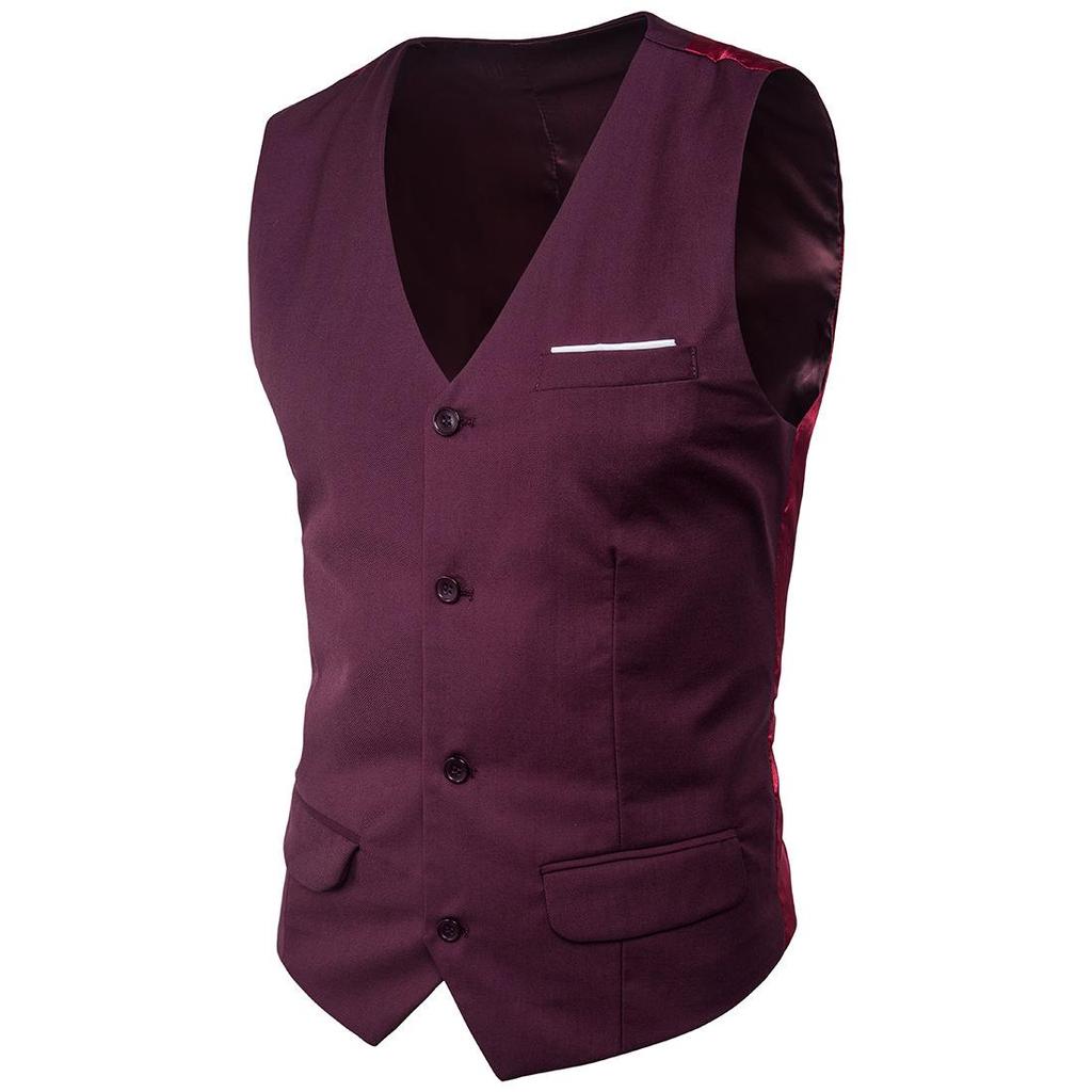 Men's Slim Korean Style Solid Color Groomsmen Vest XF001, Multi-Size Options