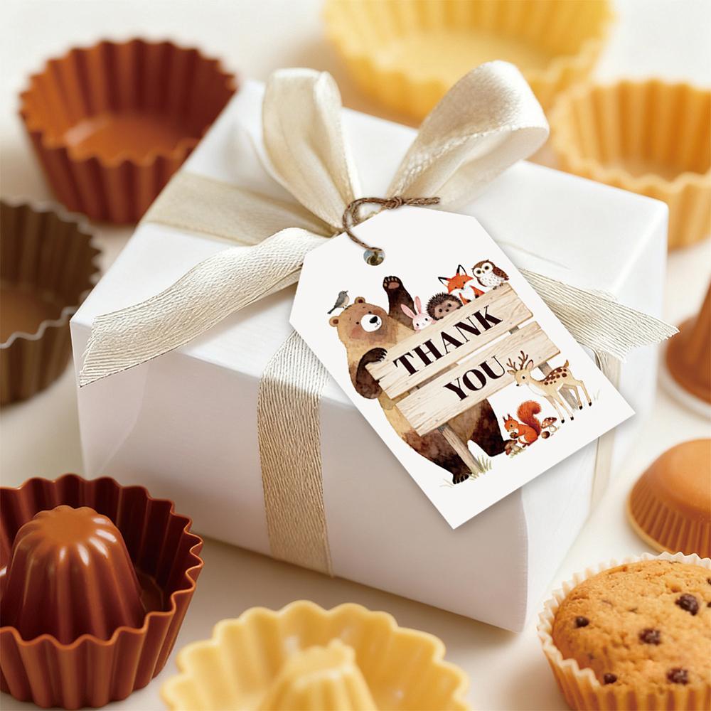 1set 80pcs 4 styles Printed Paper Thank You Gift Tags Rectangle Animals 7.7x5.1cm Hole: 5mm 20pcs/style