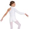 Girls One Shoulder Long Sleeve Ruched Mesh Leotard Figure Skating Gymnastics Outfit