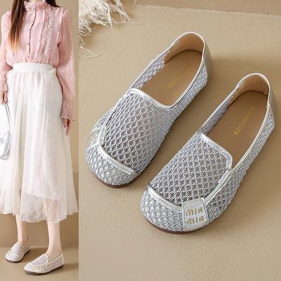 Летние новые туфли Doudou мягкая подошва полые дышащие туфли для мамы плоская подошва модные удобные женские туфли