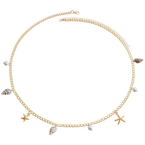 Bohemia Style Beach Waist Chain Imitation Pearl Starfish Conch Charm Vacation Body Chain Belly Chain Jewelry Gift